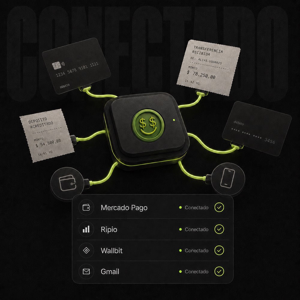 Cuentas, tarjetas y billeteras conectadas a un hub central de Gasti